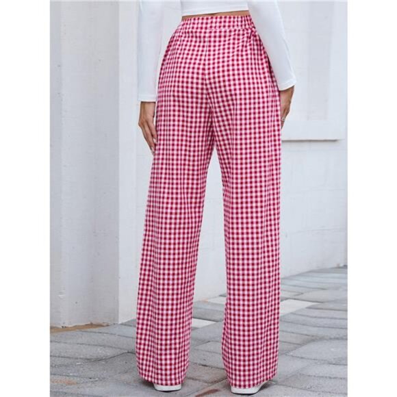 Plaid Wide Leg Casual Pants - Picture 2 of 13